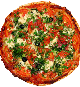 Pizza With Tomatoes And Greens